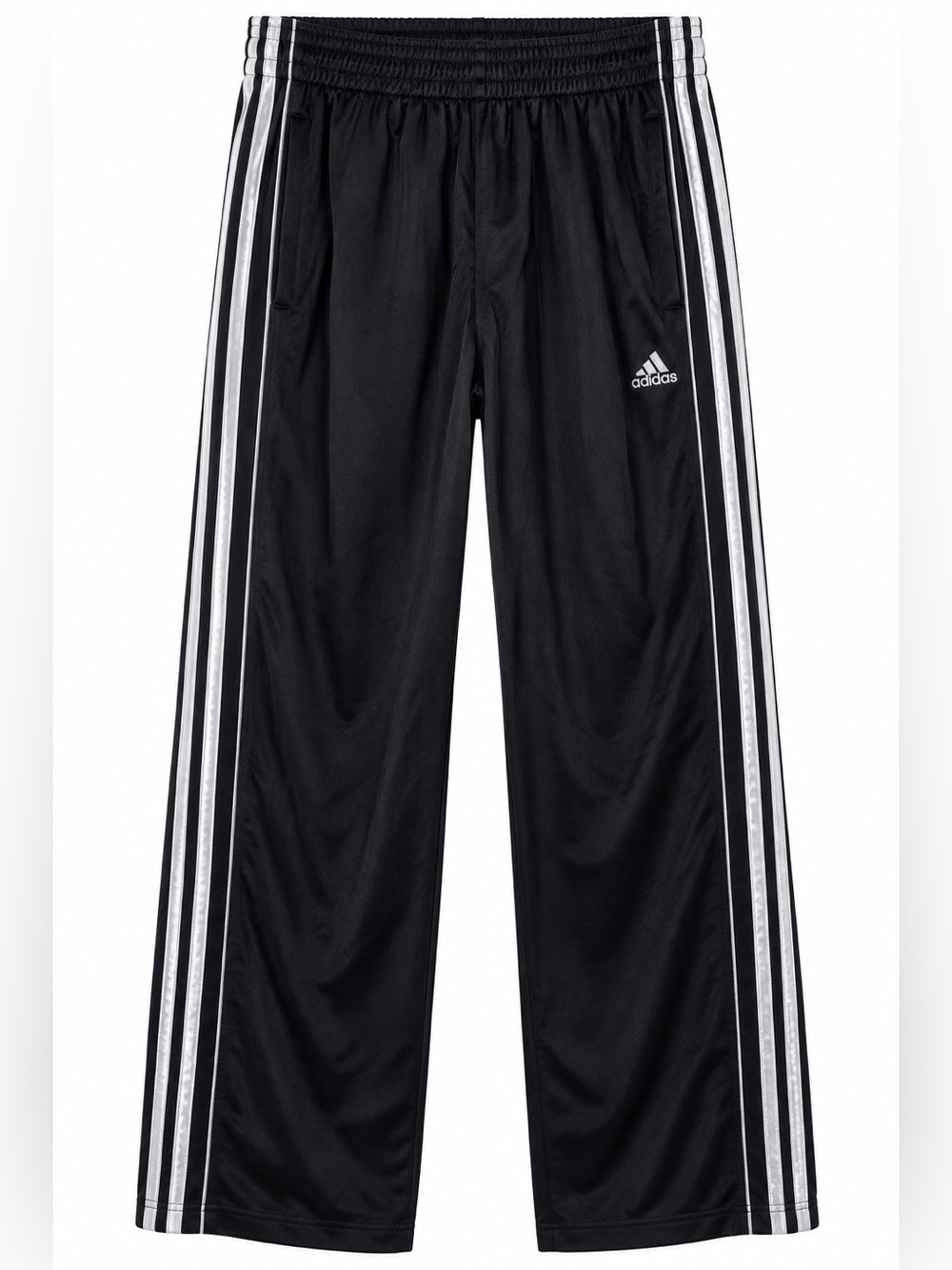 VTG Adidas ClimaCool Track Pants M Black Silver 3 Stripe Y2K Sporty Streetwear
